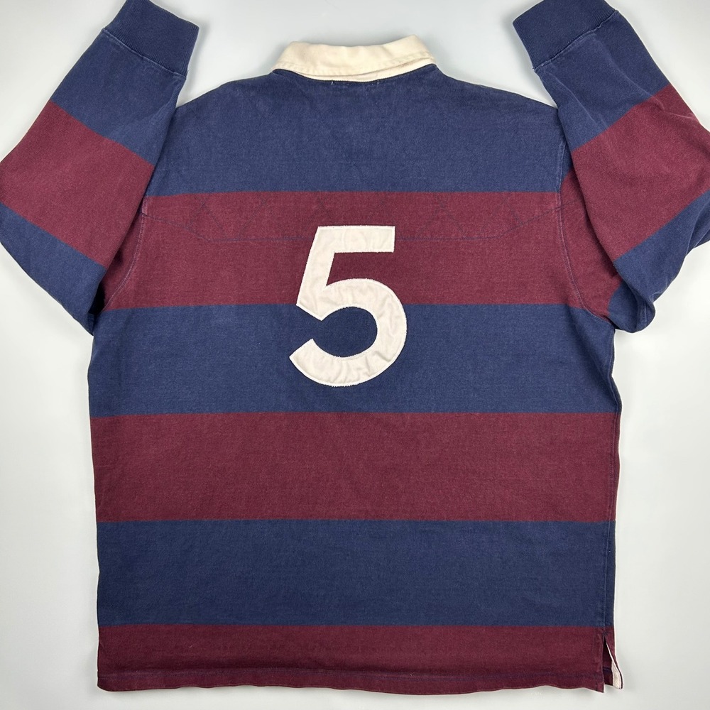 Polo Ralph Lauren Mens XL Rugby Shirt Blue Burgundy Striped Crest Lion Crested - Picture 10 of 11